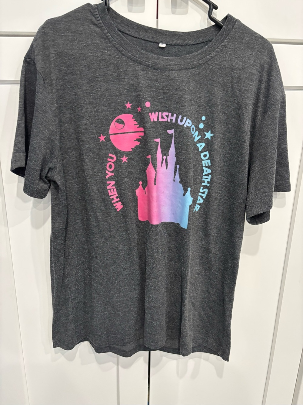 Graphic Short Sleeve Tee - Charcoal with Pink & Blue Gradient Castle